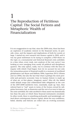 The Social Fictions and Metaphoric Wealth of Financialization