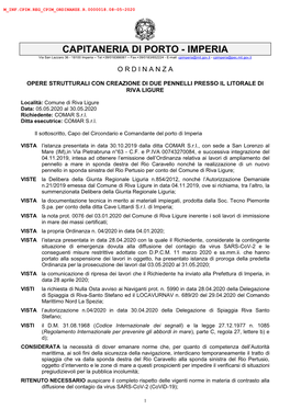 IMPERIA Via San Lazzaro 36 - 18100 Imperia – Tel:+39/018366061 – Fax:+39/0183/652224 - E-Mail: Cpimperia@Mit.Gov.It - Cpimperia@Pec.Mit.Gov.It