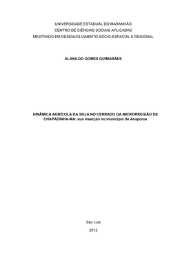 Universidade Estadual Do Maranhão Centro De Ciências Sociais Aplicadas Mestrado Em Desenvolvimento Sócio-Espacial E Regional