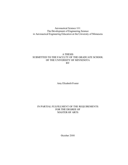 Aeronautical Science 101: the Development of Engineering Science in Aeronautical Engineering Education at the University of Minnesota