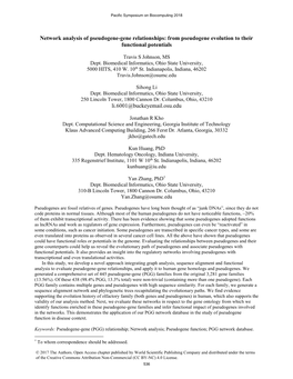 Network Analysis of Pseudogene-Gene Relationships: from Pseudogene Evolution to Their Functional Potentials