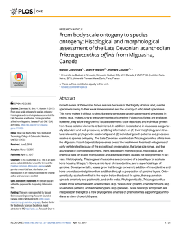 From Body Scale Ontogeny to Species Ontogeny: Histological and Morphological Assessment of the Late Devonian Acanthodian Triazeu