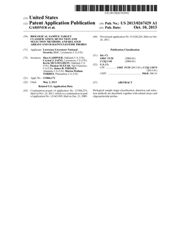 (12) Patent Application Publication (10) Pub. No.: US 2013/0267429 A1 GARDNER Et Al