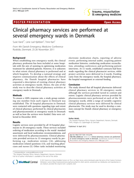 Clinical Pharmacy Services Are Performed at Several Emergency