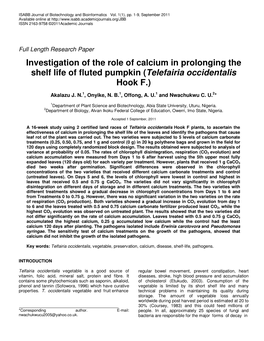 Investigation of the Role of Calcium in Prolonging the Shelf Life of Fluted Pumpkin (Telefairia Occidentalis Hook F.)