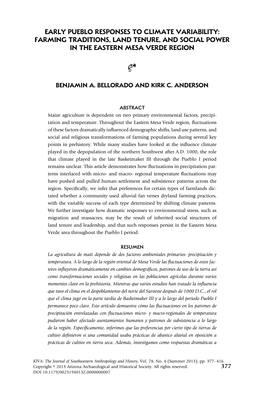 Early Pueblo Responses to Climate Variability: Farming Traditions, Land Tenure, and Social Power in the Eastern Mesa Verde Region