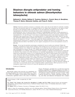 Diazinon Disrupts Antipredator and Homing Behaviors in Chinook Salmon (Oncorhynchus Tshawytscha)