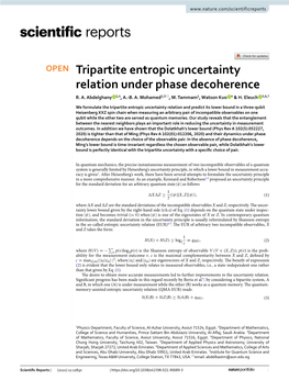 Tripartite Entropic Uncertainty Relation Under Phase Decoherence R