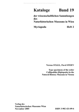 Kataloge Band 19 Der Wissenschaftlichen Sammlungen Des Naturhistorischen Museums in Wien