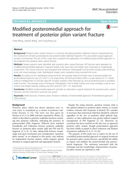 Modified Posteromedial Approach for Treatment of Posterior Pilon Variant Fracture Yukai Wang, Jianwei Wang* and Cong Feng Luo