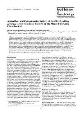 Antioxidant and Cytoprotective Activity of the Olive Leaf (Olea Europaea L. Var. Kalamata) Extracts on the Mouse Embryonic Fibroblast Cell