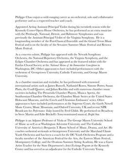 Philippe Chao Enjoys a Wide-Ranging Career As an Orchestral, Solo and Collaborative Performer and As a Respected Teacher and Coach