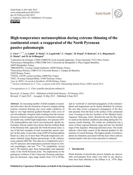 High-Temperature Metamorphism During Extreme Thinning of the Continental Crust: a Reappraisal of the North Pyrenean Passive Paleomargin