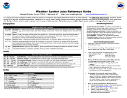 Weather Spotter Quick Reference Card