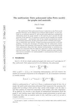 Arxiv:Math.CO/0503607 V1 25 Mar 2005 Ope Variables