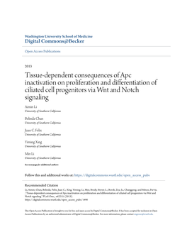 Tissue-Dependent Consequences of Apc Inactivation on Proliferation And