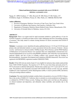 Clinical and Historical Features Associated with Severe COVID-19 Infection: a Systematic Review