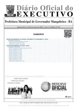 Diário Oficial Do EXECUTIVO Prefeitura Municipal De Governador Mangabeira - BA