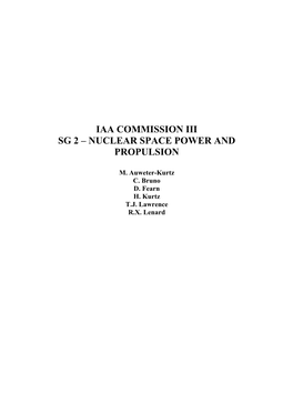 Iaa Commission Iii Sg 2 – Nuclear Space Power and Propulsion