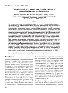 Phytochemical, Microscopic and Standardization of Bergenia Ciliata for Authentication