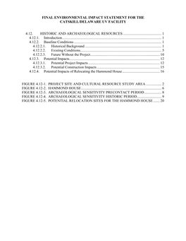 Final Environmental Impact Statement for the Catskill/Delaware Uv Facility 4.12. Historic and Archaeological Resources