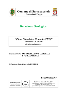 Comune Di Serracapriola Relazione Geologica