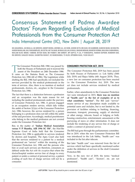 Consensus Statement of Padma Awardee Doctors' Forum Regarding