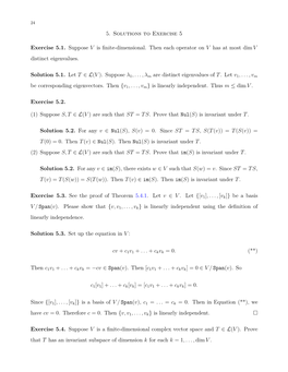 5. Solutions to Exercise 5 Exercise 5.1. Suppose V Is Finite-Dimensional. Then Each Operator on V Has at Most Dim V Distinct E