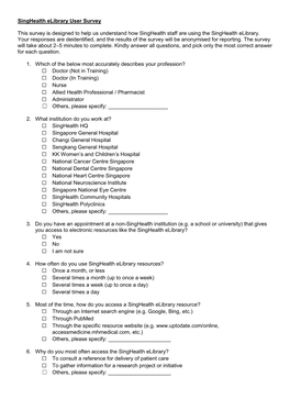 Singhealth Elibrary User Survey