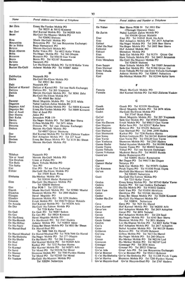 Postal Address and Number of Telephone Name Postal Address and Number of Telephone