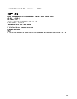 DRYBAR Priority Claimed from 06/02/2013; Application No