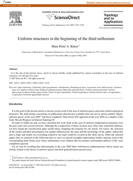 Uniform Structures in the Beginning of the Third Millenium