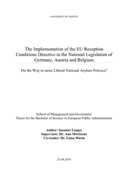 The Implementation of the EU Reception Conditions Directive in the National Legislation of Germany, Austria and Belgium