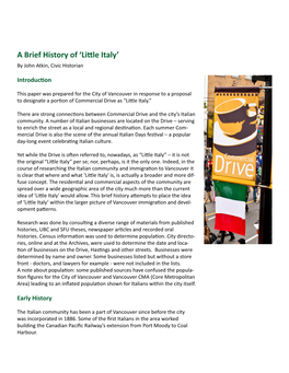 A Brief History of Little Italy