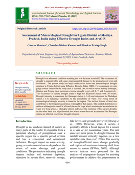 Assessment of Meteorological Drought for Ujjain District of Madhya Pradesh, India Using Effective Drought Index and Arcgis