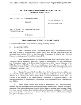 1 in the UNITED STATES DISTRICT COURT for the DISTRICT of DELAWARE CRYSTALLEX INTERNATIONAL CORP., Plaintiff, V. PDV HOLDING, IN