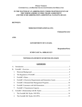 In the Matter of an Arbitration Under Chapter Eleven of the North American Free Trade Agreement and the Icsid Arbitration (Additional Facility) Rules