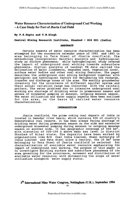 Water Resource Characterization of Underground Coal Working – a Case Study for Part of Jharia Coal Field