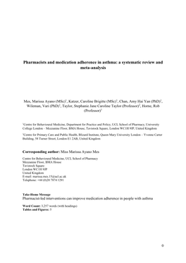 Pharmacists and Medication Adherence in Asthma: a Systematic Review and Meta-Analysis