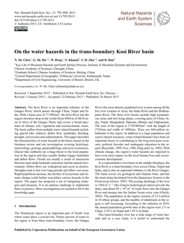 On the Water Hazards in the Trans-Boundary Kosi River Basin Discussions Open Access Open Access Atmospheric Atmospheric N