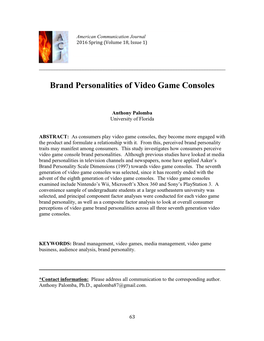 Brand Personalities of Video Game Consoles