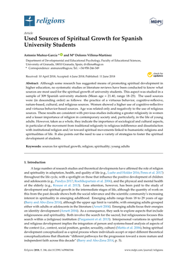 Used Sources of Spiritual Growth for Spanish University Students