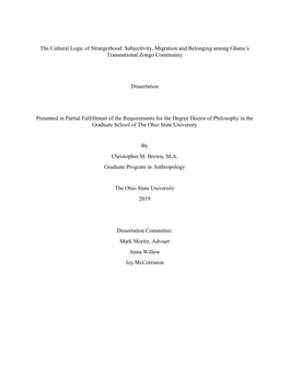 The Cultural Logic of Strangerhood: Subjectivity, Migration and Belonging Among Ghana’S Transnational Zongo Community