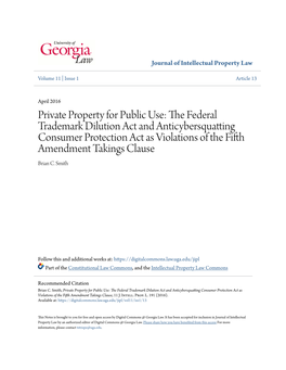 Private Property for Public Use: the Federal Trademark Dilution Act And