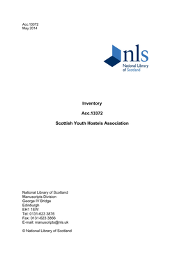 Inventory Acc.13372 Scottish Youth Hostels Association