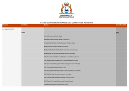 STATE GOVERNMENT BOARDS and COMMITTEES REGISTER Minister Portfolio Board Total No [295]