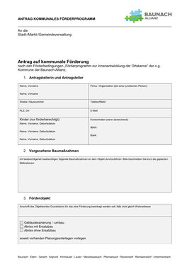 Antrag Auf Kommunale Förderung Nach Den Förderbedingungen „Förderprogramm Zur Innenentwicklung Der Ortskerne“ Der O.G