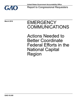 Actions Needed to Better Coordinate Federal Efforts in the National Capital Region