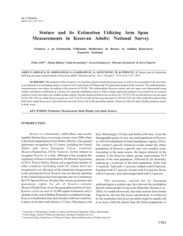 Stature and Its Estimation Utilizing Arm Span Measurements in Kosovan Adults: National Survey