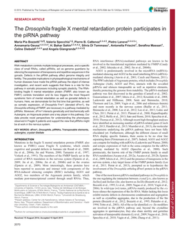 The Drosophila Fragile X Mental Retardation Protein Participates in the Pirna Pathway Maria Pia Bozzetti1,§,¶, Valeria Specchia1,§, Pierre B